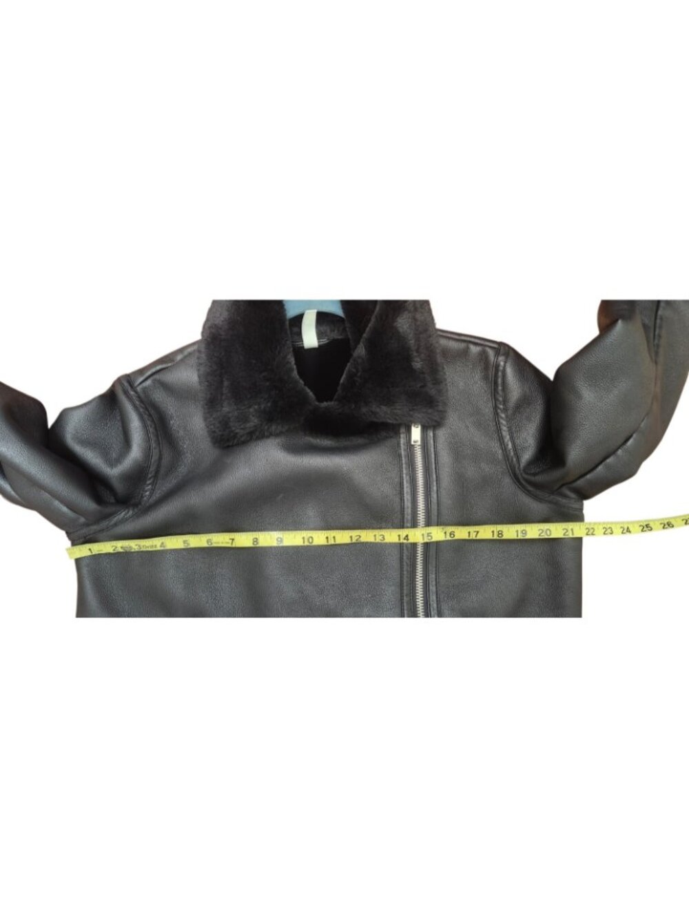 MNG Mango Faux Shearling Moto Jacket M Black Faux Leather Asymmetric Zip Biker - Picture 10 of 14